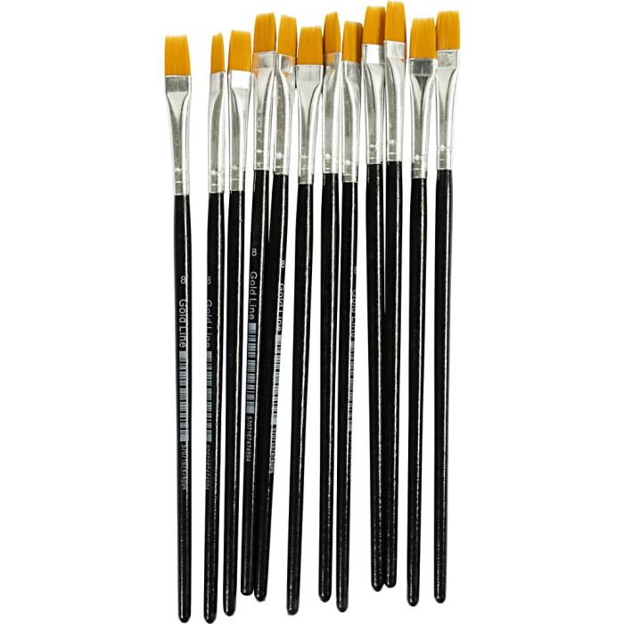Pinceaux Gold Line, dim. 8, L : 18,5 cm, L : 8 mm, Plat, 12 pièces/ 1 Pq.