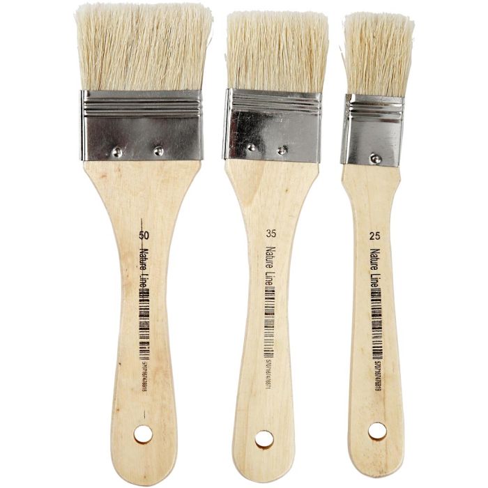 Pinceaux pour vernis, L : 19 cm, L : 25-50 mm, Plat, 3 pièces/ 1 Pq.