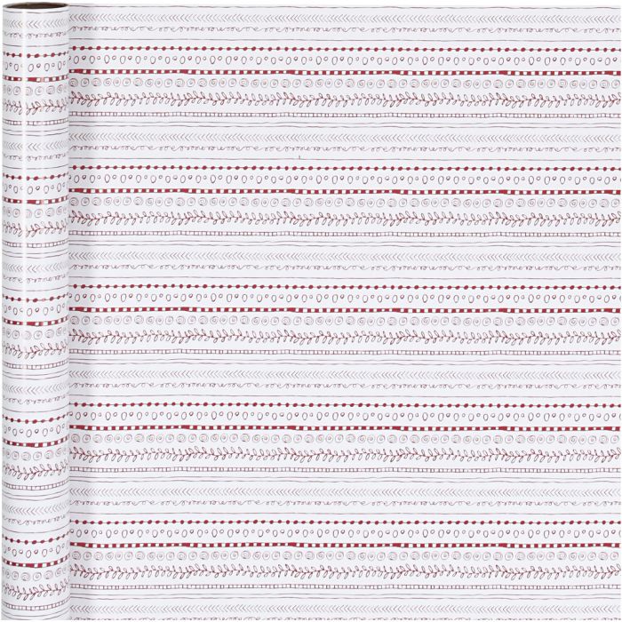 Papier cadeau, doodles, L : 70 cm, 80 gr, rouge, blanc, 4 m/ 1 rouleau