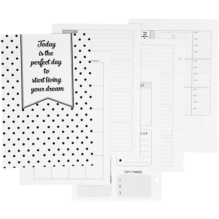 Pages de calendrier, dim. 142x210 mm, 7, 120 gr, blanc, 1 pièce