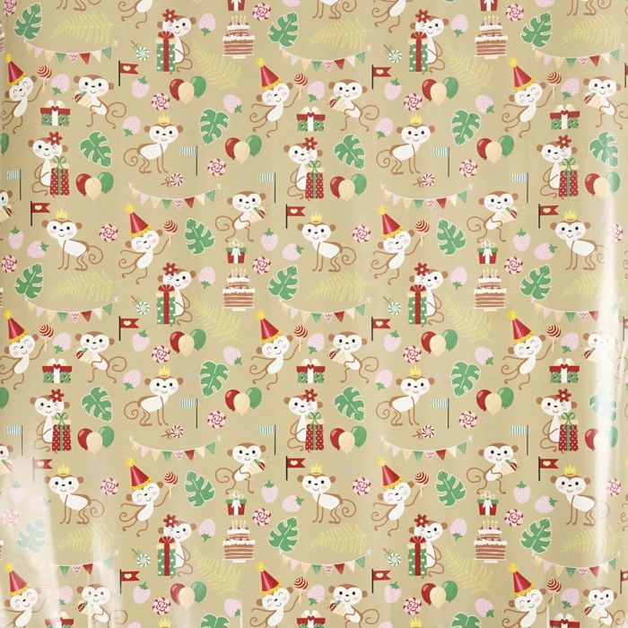 Papier cadeau, Singes festifs, L : 38 cm, 80 gr, 5 m/ 1 rouleau