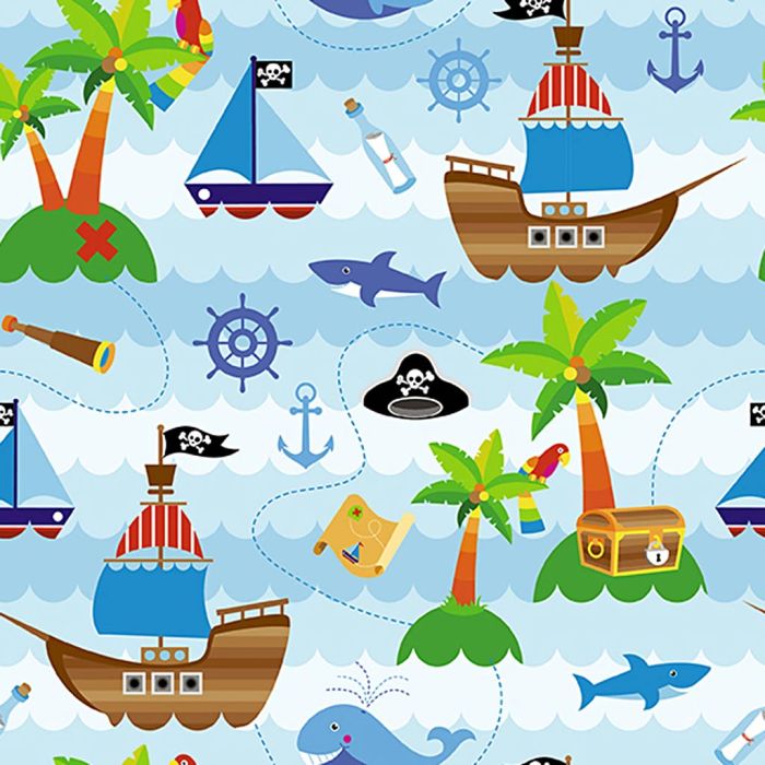 Papier cadeau, pirate, L : 50 cm, 80 gr, 5 m/ 1 rouleau