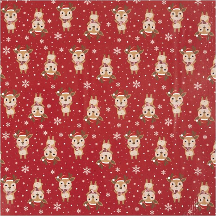 Papier cadeau, Renne avec écharpe, L : 50 cm, 80 gr, rouge foncé, 100 m/ 1 rouleau
