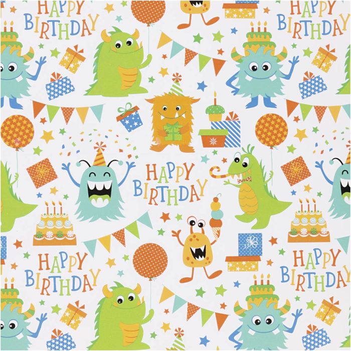 Papier cadeau, Anniversaire, L : 50 cm, 80 gr, couleurs Joyeuses, 5 m/ 1 rouleau