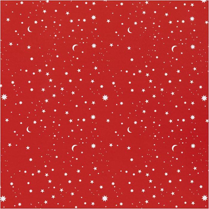 Papier cadeau, Étoiles et lunes, L : 50 cm, 80 gr, rouge foncé, 5 m/ 1 rouleau