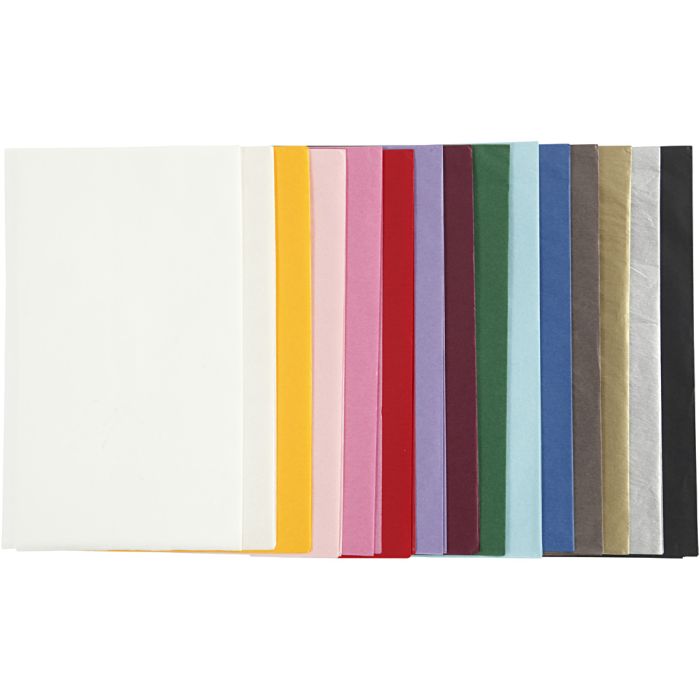 Papier de Soie, feuille 50x70 cm, 17 gr, ass. de couleurs, 15x2 flles, 30 flles/ 1 Pq.