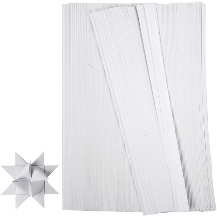 Bandes de papier étoiles, L : 45 cm, d 6,5 cm, L : 15 mm, blanc, 500 bandes/ 1 Pq.