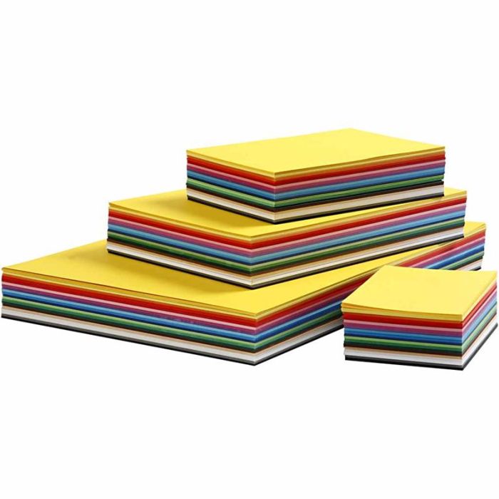 Papier cartonné de couleur, A2,A3,A4,A5,A6, 180 gr, ass. de couleurs, 1800 flles ass./ 1 Pq.