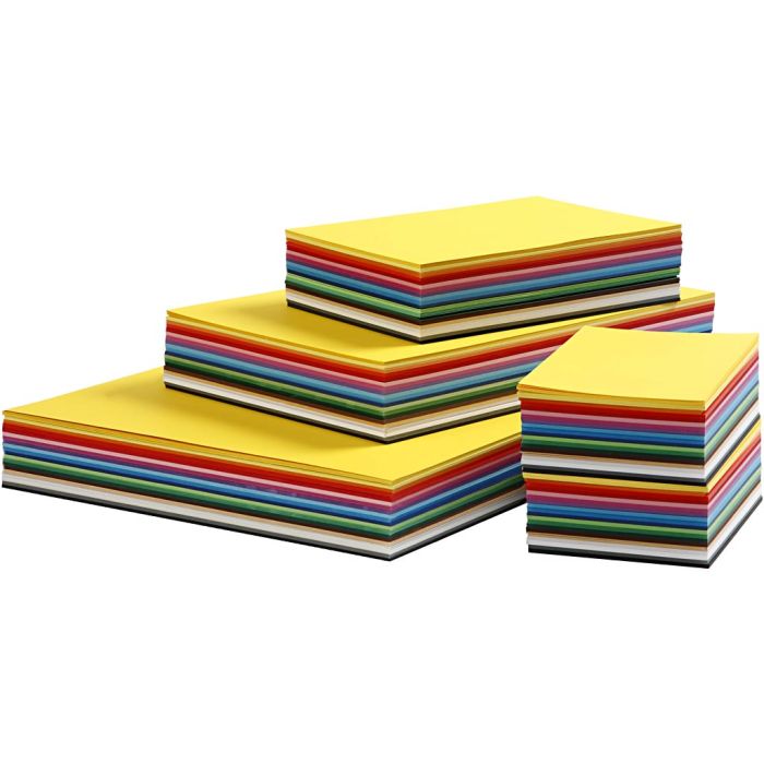 Papier cartonné de couleur, A3,A4,A5,A6, 180 gr, ass. de couleurs, 1500 flles ass./ 1 Pq.