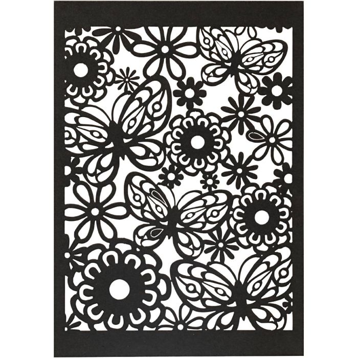 Papier cartonné motif dentelle, A6, feuille 105x148 mm, 200 gr, noir, 10 pièces/ 1 Pq.