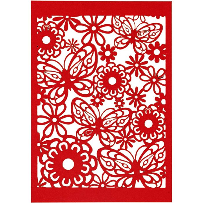 Papier cartonné motif dentelle, A6, feuille 105x148 mm, 200 gr, rouge, 10 pièces/ 1 Pq.