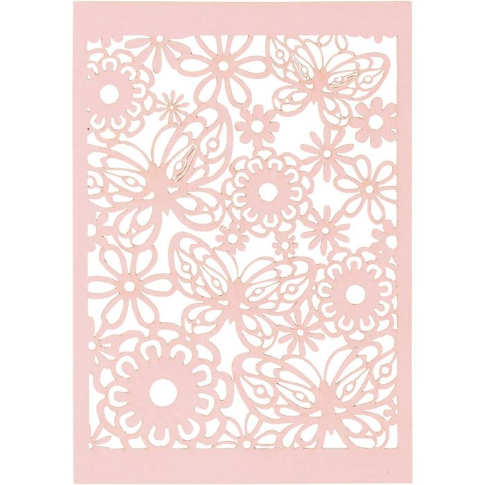 Papier cartonné motif dentelle, A6, feuille 105x148 mm, 200 gr, rose clair, 10 pièces/ 1 Pq.