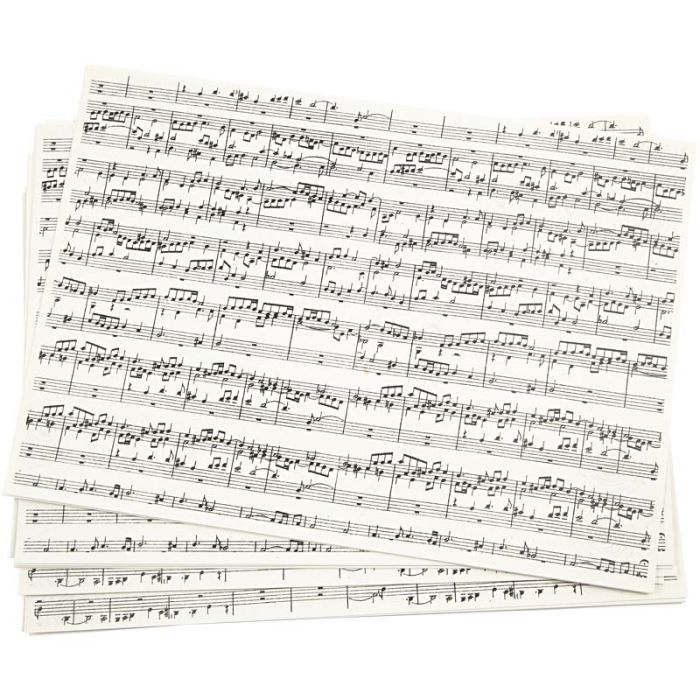 Papier krafy imprimé, notes de musique, A4, feuille 210x297 mm, 100 gr, 10 flles/ 1 Pq.