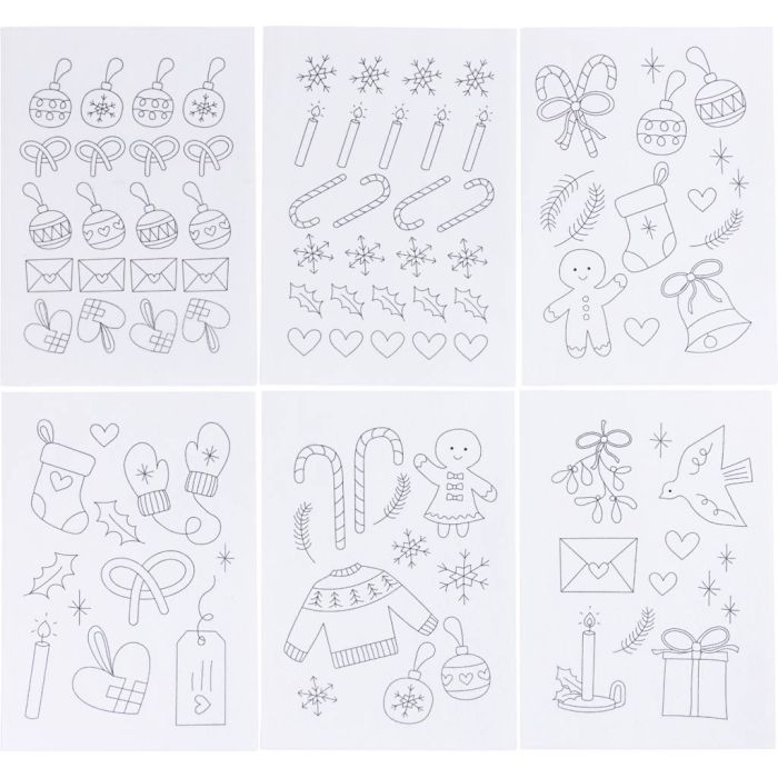 Feuilles de Broderie Hydrosolubles, motifs de Noël, A5, feuille 148x210 mm, 6 flles/ 1 Pq.