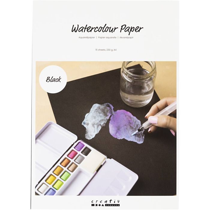 Papier Aquarelle, A4, feuille 210x297 mm, 230 gr, noir, 15 flles/ 1 Pq.