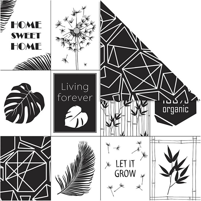 Papier Design, feuilles et motif, 180 gr, 5 flles/ 1 Pq.