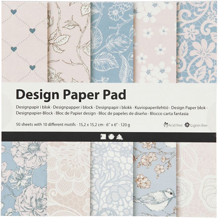 Bloc de papier design, feuille 15,2x15,2 cm, 120 gr, rose, 50 flles/ 1 Pq.