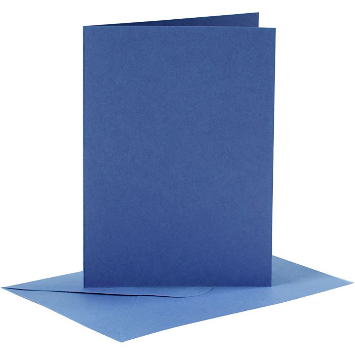 Cartes et enveloppes, dimension carte 10,5x15 cm, dimension enveloppes 11,5x16,5 cm, 110+220 gr, bleu, 6 set/ 1 Pq.
