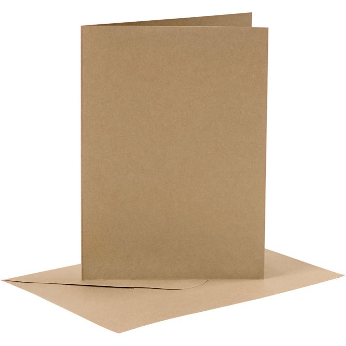 Cartes et enveloppes, dimension carte 10,5x15 cm, dimension enveloppes 11,5x16,5 cm, 110+230 gr, naturel, 6 set/ 1 Pq.