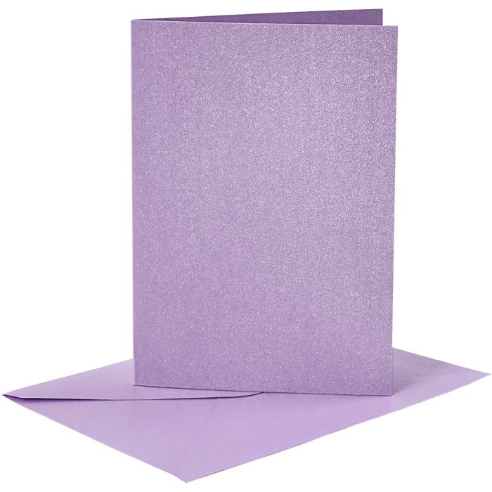 Cartes et enveloppes, dimension carte 10,5x15 cm, dimension enveloppes 11,5x16,5 cm, nacré, 120+210 gr, violet, 4 set/ 1 Pq.
