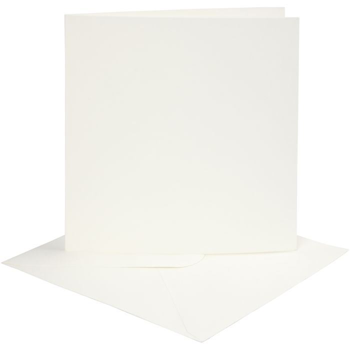 Cartes et enveloppes, dimension carte 15x15 cm, dimension enveloppes 16x16 cm, 220 gr, blanc cassé, 4 set/ 1 Pq.