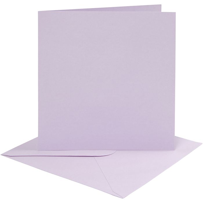 Cartes et enveloppes, dimension carte 15x15 cm, dimension enveloppes 16x16 cm, 210 gr, mauve clair, 4 set/ 1 Pq.