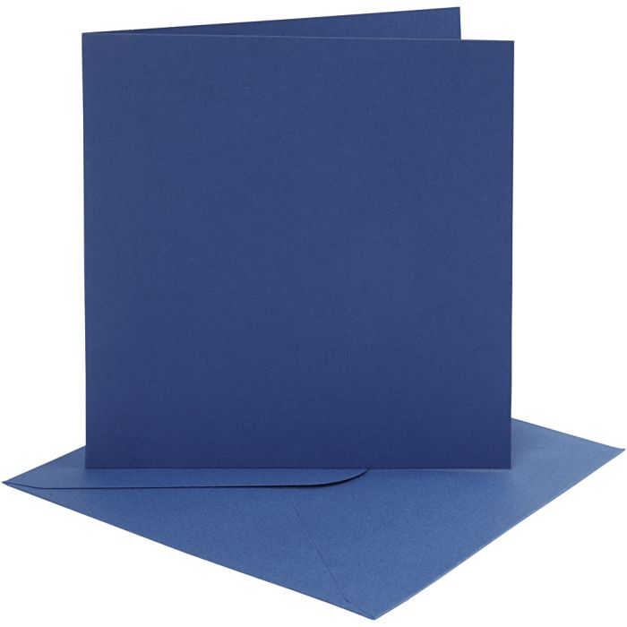 Cartes et enveloppes, dimension carte 15x15 cm, dimension enveloppes 16x16 cm, 220 gr, bleu, 4 set/ 1 Pq.