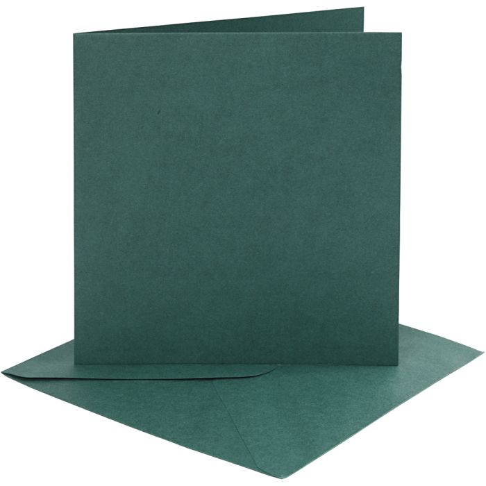 Cartes et enveloppes, dimension carte 15x15 cm, dimension enveloppes 16x16 cm, 230 gr, vert foncé, 4 set/ 1 Pq.