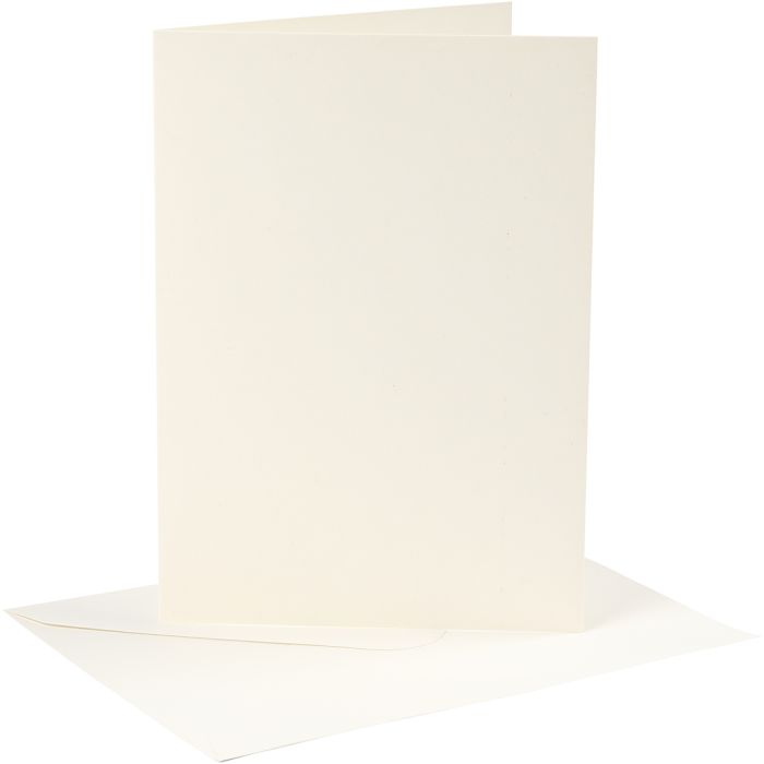 Cartes et enveloppes, dimension carte 12,7x17,8 cm, dimension enveloppes 13,3x18,5 cm, 220 gr, blanc cassé, 4 set/ 1 Pq.