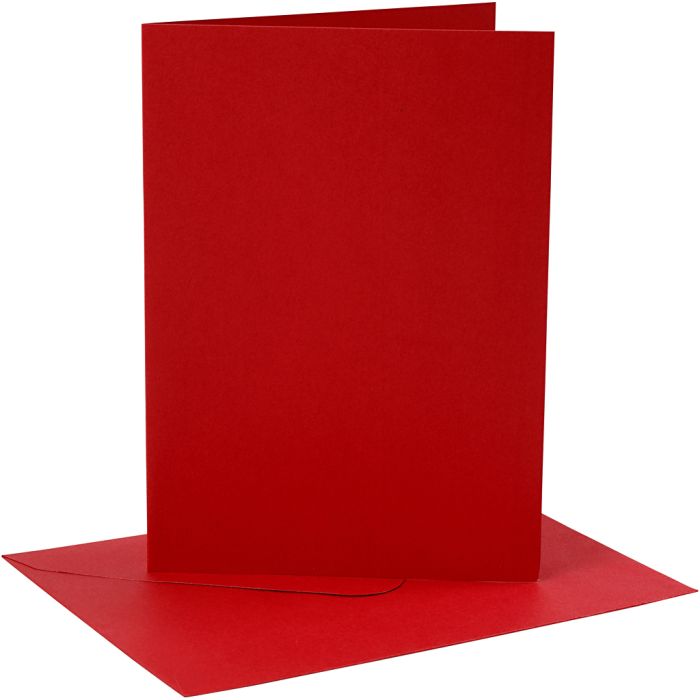 Cartes et enveloppes, dimension carte 12,7x17,8 cm, dimension enveloppes 13,3x18,5 cm, 230 gr, rouge, 4 set/ 1 Pq.