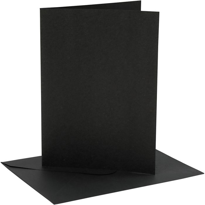 Cartes et enveloppes, dimension carte 12,7x17,8 cm, dimension enveloppes 13,3x18,5 cm, 230 gr, noir, 4 set/ 1 Pq.