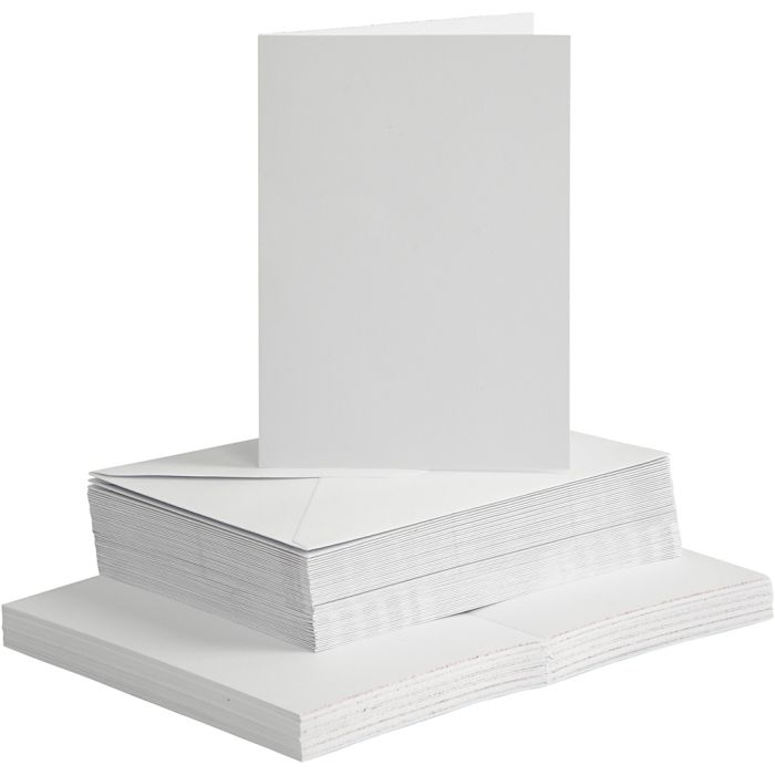 Cartes et enveloppes, dimension carte 10,5x15 cm, dimension enveloppes 11,5x16,5 cm, 120+240, blanc, 50 set/ 1 Pq.