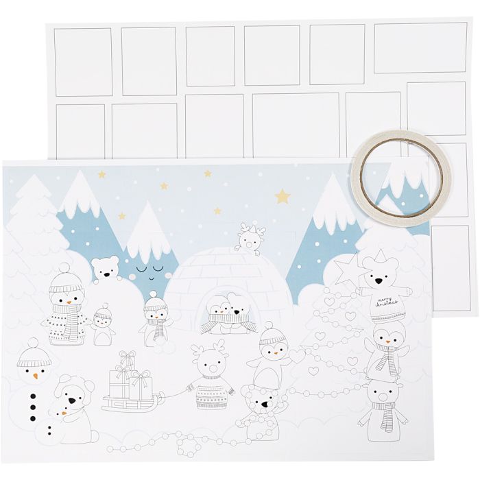 Calendrier de Noël, dim. 30x42 cm, blanc, 3 pièces/ 1 Pq.