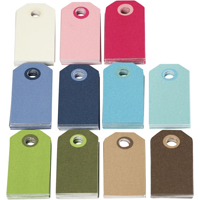 Etiquettes cadeaux colorées, dim. 6x3 cm, Le contenu peut varier , ass. de couleurs, 200 ass./ 1 Pq.