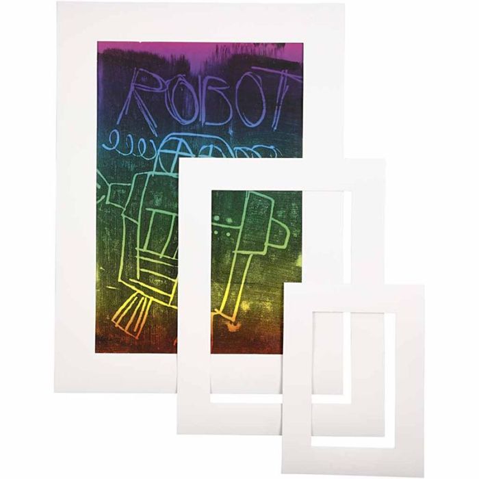 Passe-partout, A3,A4,A5, dim. 17x23+25x34+35x48 cm, ép. 0,4 mm, 270 gr, blanc, 75 pièces/ 1 Pq.