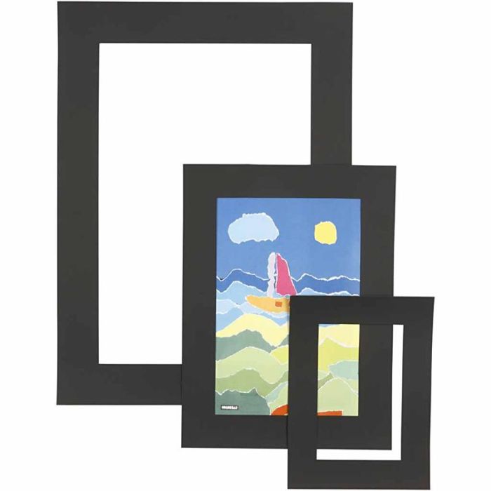 Passe-partout, dim. 17x23+25x34+35x48 cm, ép. 0,4 mm, 270 gr, noir, 75 pièces/ 1 Pq.