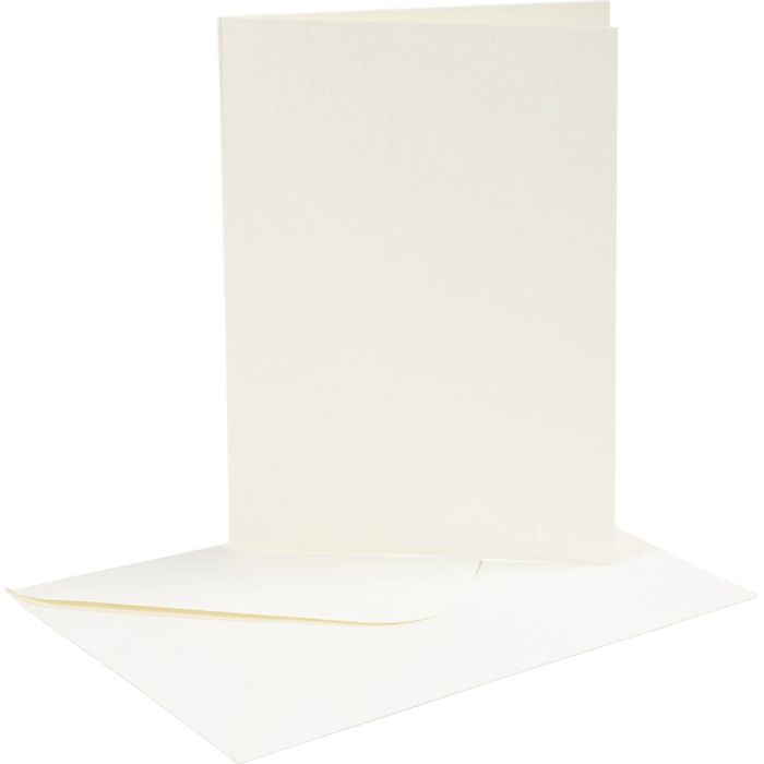 Cartes et enveloppes, dimension carte 10,5x15 cm, dimension enveloppes 11,5x16,5 cm, blanc cassé, 10 set/ 1 Pq.