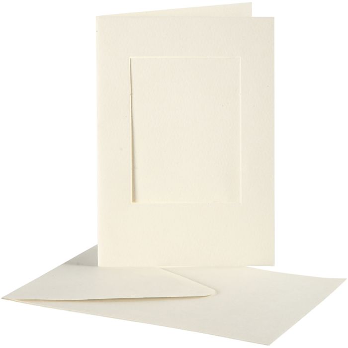 Cartes cadres et enveloppes, rectangulaire, dimension carte 10,5x15 cm, dimension enveloppes 11,5x16,5 cm, blanc cassé, 10 set/ 1 Pq.