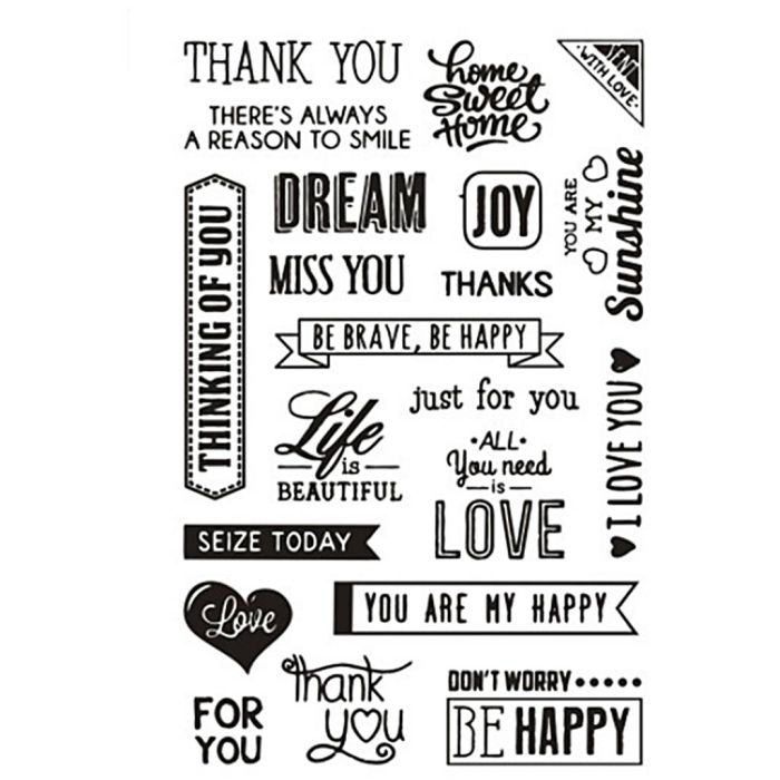 Tampons transparents, mots anglais, feuille 11x15,5 cm, 1 flles