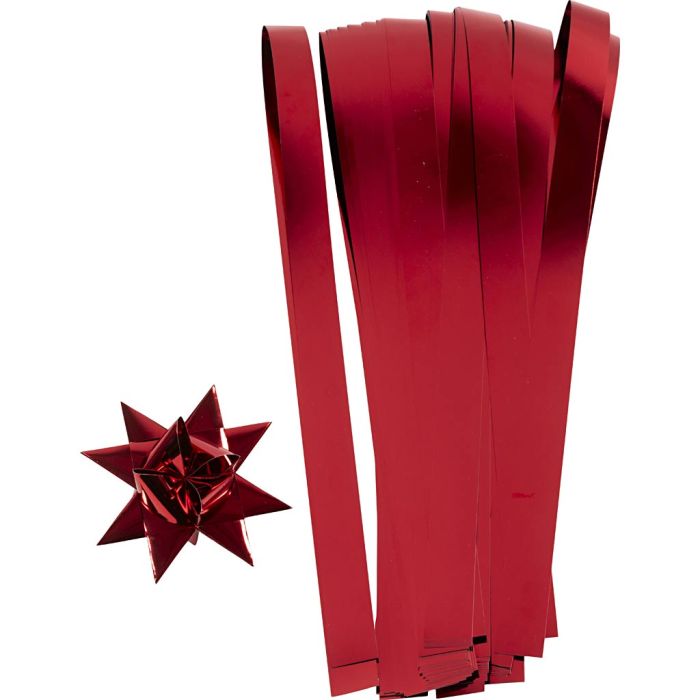 Bandes de papier étoiles, L : 73 cm, d 11,5 cm, L : 25 mm, rouge métallique, 50 pièces/ 1 Pq.