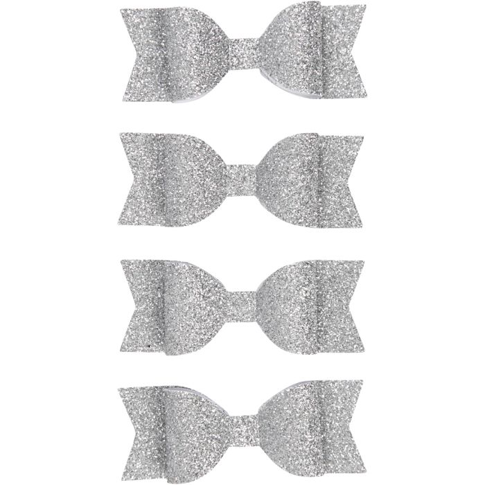 Noeud en papier, dim. 31x85 mm, argent scintillant, 4 pièces/ 1 Pq.