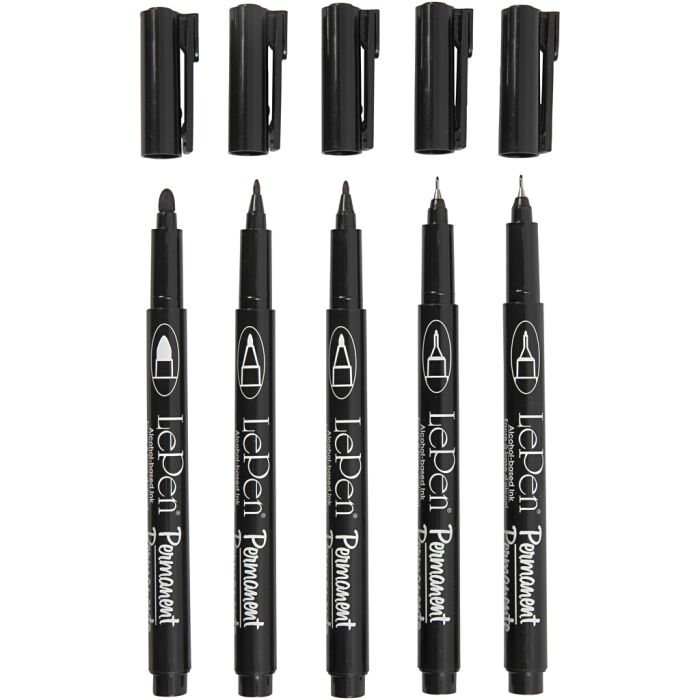Feutres permanents, trait 0,6+0,8+1,3 mm, noir, 5 pièces/ 1 Pq.