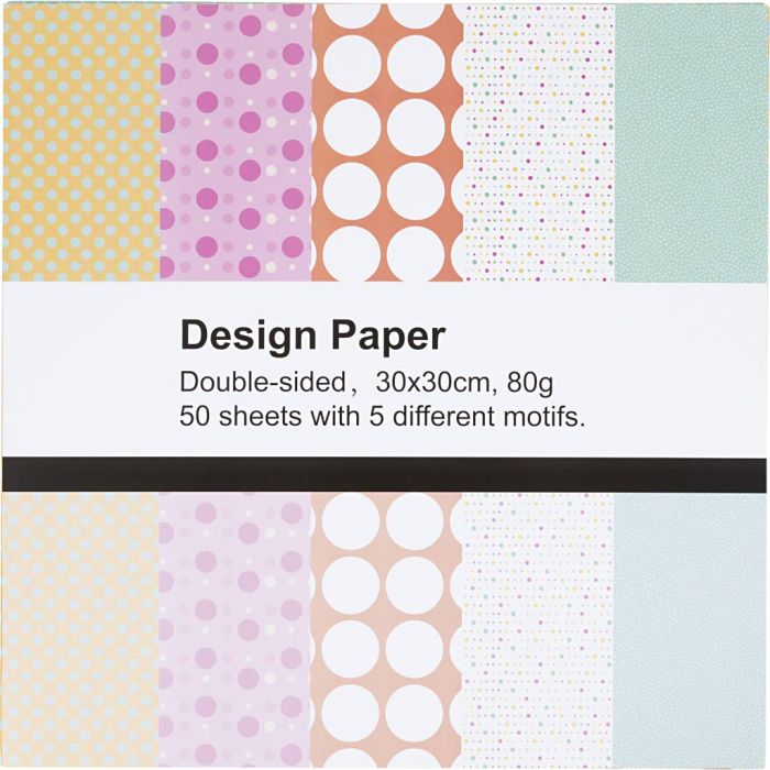 Papier design, feuille 30x30 cm, pois, 80 gr, 50 flles/ 1 Pq.