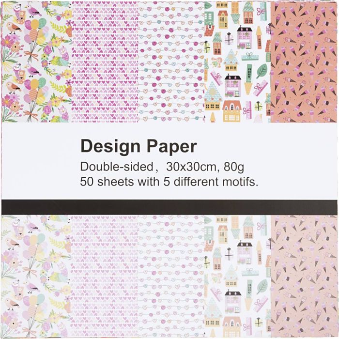 Papier design, feuille 30x30 cm, motif, 80 gr, 50 flles/ 1 Pq.