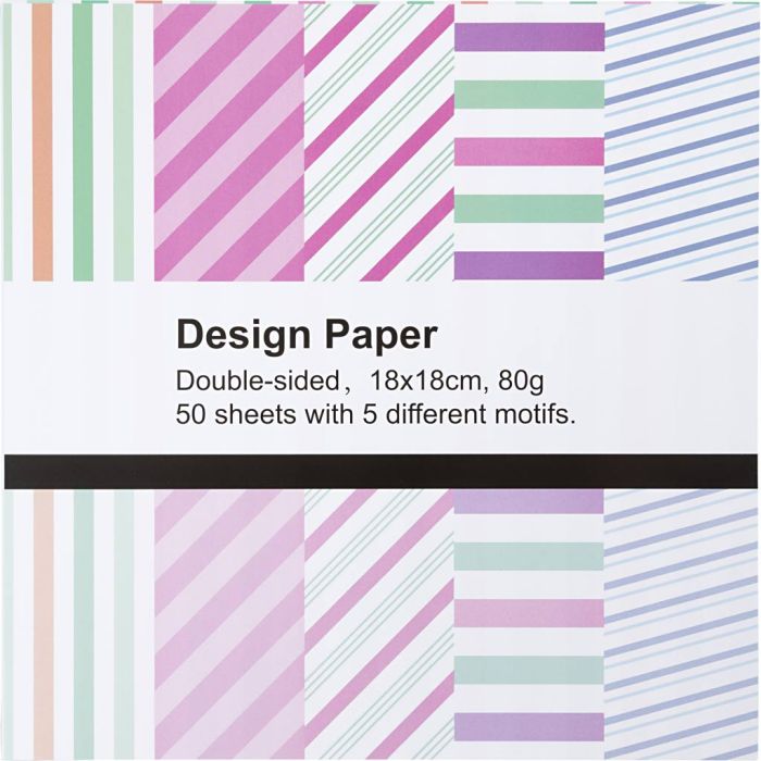 Papier design, feuille 18x18 cm, rayé, 80 gr, 50 flles/ 1 Pq.