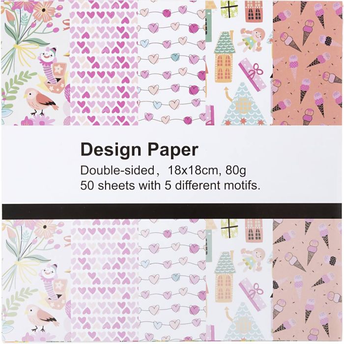 Papier design, feuille 18x18 cm, motif, 80 gr, 50 flles/ 1 Pq.