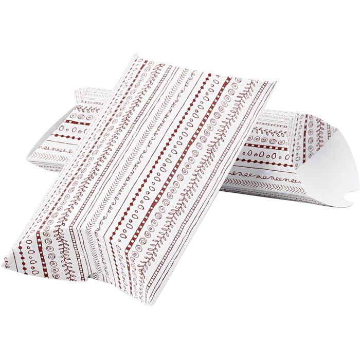 Boîte d'emballage à plier, doodles, dim. 18x15x6 cm, 300 gr, rouge, 3 pièces/ 1 Pq.