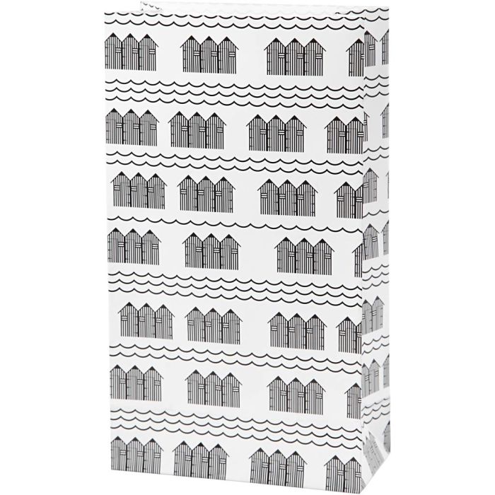 Sac en papier, H : 21 cm, dim. 6x12 cm, 80 gr, noir, blanc, 8 pièces/ 1 Pq.