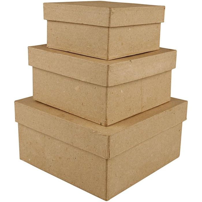 Boîtes Carrées, H : 5+6+7,5 cm, dim. 10+12,5+15 cm, 3 pièces/ 1 set