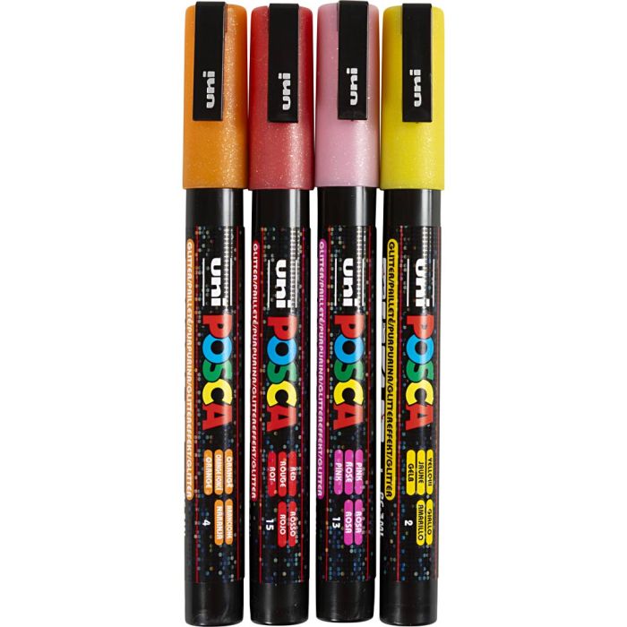 Marqueur Posca, dim. PC-3M, trait 0,9-1,3 mm, fin, couleurs scintillantes, 4 pièces/ 1 pièce